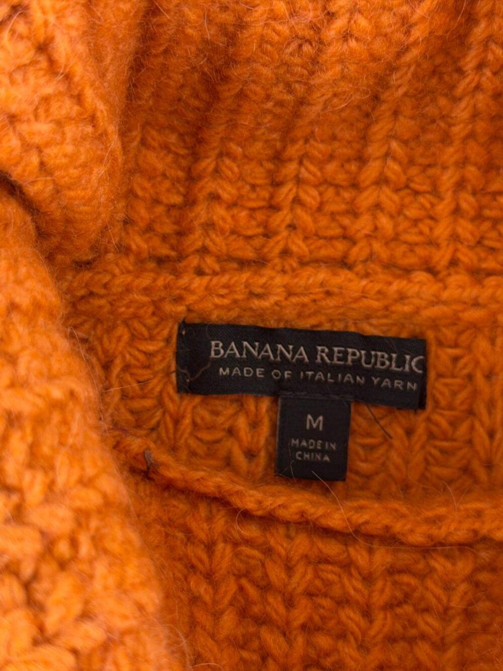 Banana Republic Orange Italian Yarn Chunky Knit Cowl Neck Sweater Size M - Picture 2 of 7
